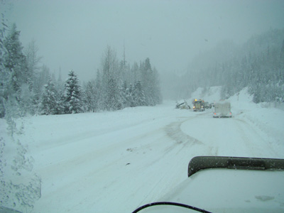 semi off the road by Valemount BC