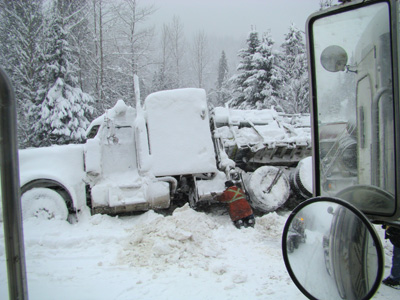 semi off the road by valemount bc