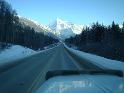 shot of mount robson peak in the morning sunlight in British Columbia Canada