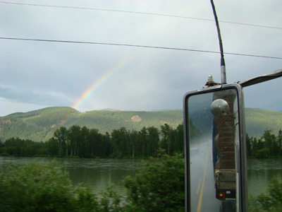 rainbow over the thompson river outside of clearwater bc