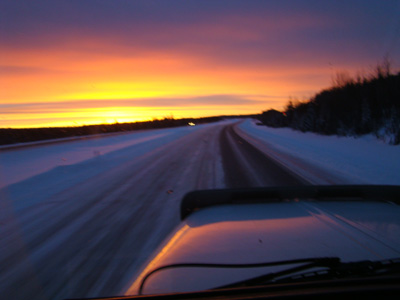 Alberta sunrise through the windshield