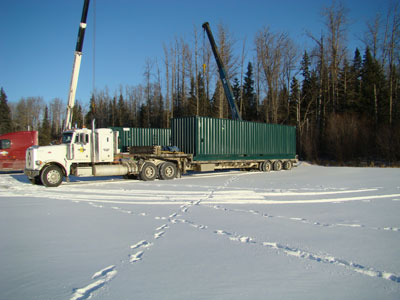 Unloading container in Wabasca, Alberta